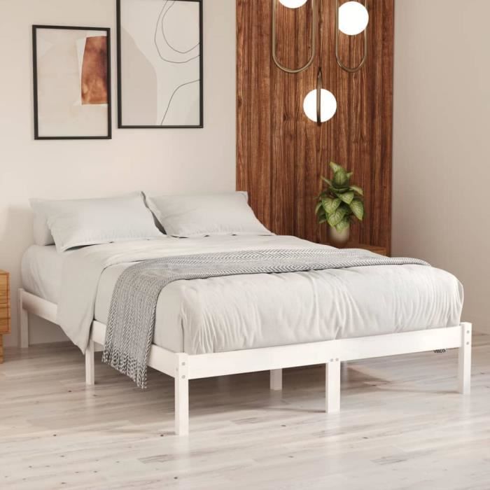 Cadre de lit adulte en bois massif - VIDAXL - NEUF - Blanc - 140x190 cm