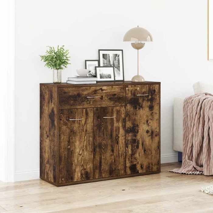 Buffet Bas - Chêne Fumé - 88x30x70 cm - 3 Portes - Bois dIngénierie - Design Contemporain
