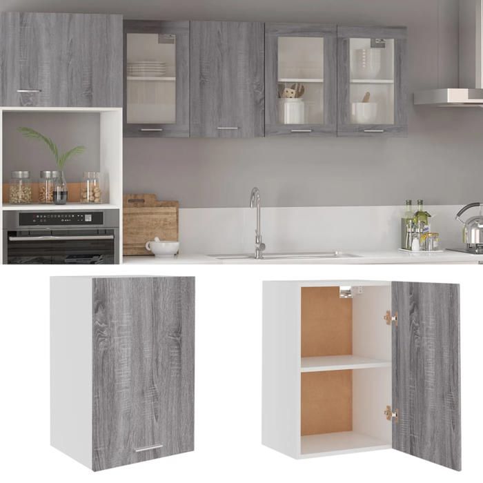 Armoire de cuisine suspendue : 2 portes, 2 étagères, blanc | noir