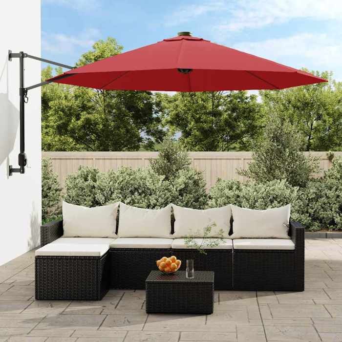 vidaXL Parasol mural avec LED rouge vif 290 cm 362895