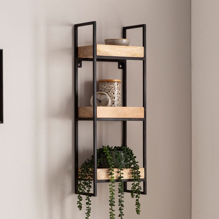 WOHNLING Étagère Murale Bois Massif Métal 27x77x18 cm Étagère Suspendue Flottante WOHNLING Étagère Murale Bois Massif Métal 27x77x18 cm Étagère Suspendue Flottante