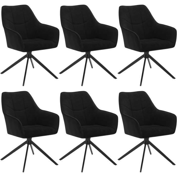 WOLTU Lot de 6 Chaises de Salle à Manger Pivotantes Fauteuils Rembourrés en Chenille et Velours Côtelé Noir W0ATT0175-6