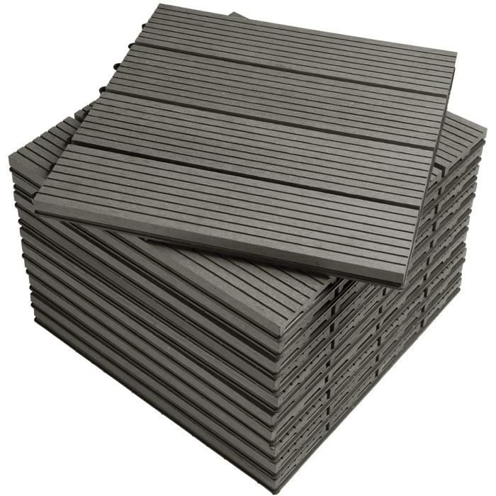 WOLTU WPC Carrelage de sol 30x30cmRevêtement de sol pour extérieur en composite bois-plastiqueGris Clair(22