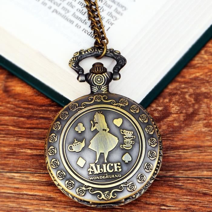 Montre Gousset Vintage Onwon Drink Me - Alice Au Pays Des Merveilles, Quartz Avec Chaîne