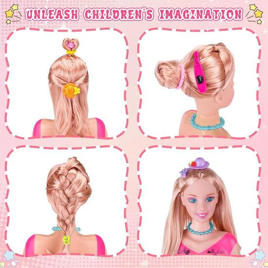 Tête à Coiffer Et Maquiller – 35 Accessoires Poupée Styling, Cadeau Fille 1-9 Ans, Set De Coiffure