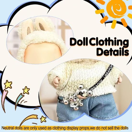 Vêtement Pour Poupée 17 Cm – Pull + Jean + Pendentif Ours – Ensemble Tendance Et Extensible – Sans Poupée
