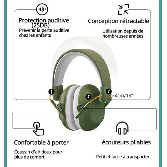 Casque Antibruit Pour Enfants Roynoy - Protection Auditive Pour Enfants à Partir De 2 Ans - Vert Menthe