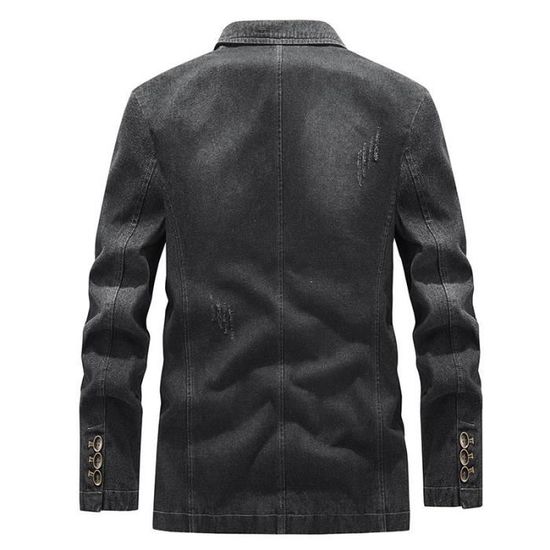 Veste En Jean Homme Mi Saison Manches Longues Casual Veste Col Tailleur Couleur Unie Pour Printemps Et Automne Bleu fonce Cdiscount Pret a Porter