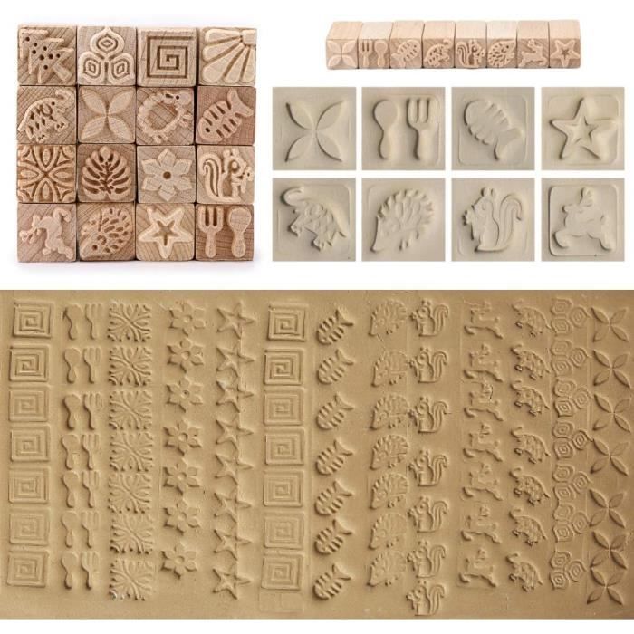 16pcs timbre sculpté en bois outil de poterie tampon carré avec une boîte  pour savon,lettre,argile poterie - Cdiscount Beaux-Arts et Loisirs créatifs