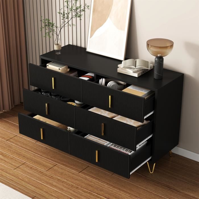 Commode étroite moderne à façade cannelée, 104 × 83 × 39 cm, Cachemire / Or - Maison
