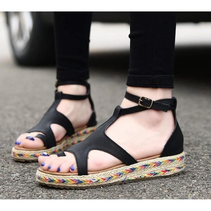 Minetom Sandales Espadrilles Femme Spartiates Plate Boucle