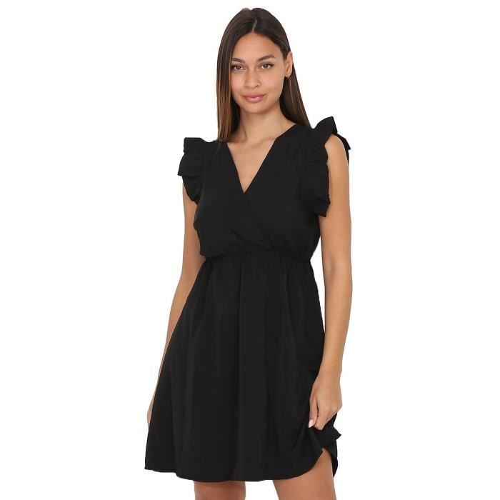 Robe patineuse noire cache c ur volants Noir Cdiscount Pr t