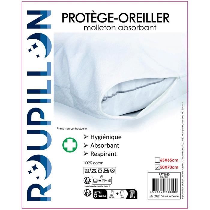 Protège oreiller - 50x70 cm - Molleton 100% coton