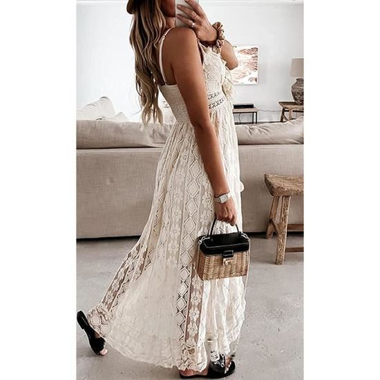 Robe de plage femme été Robe longue cocktail bal en dentelle