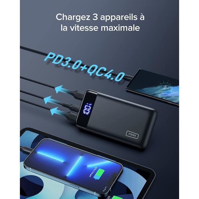 IMOSHION® Batterie Externe 20000mAh Recharge Rapide USB-C micro-USB USB-A  Power Bank Noir - Cdiscount Téléphonie