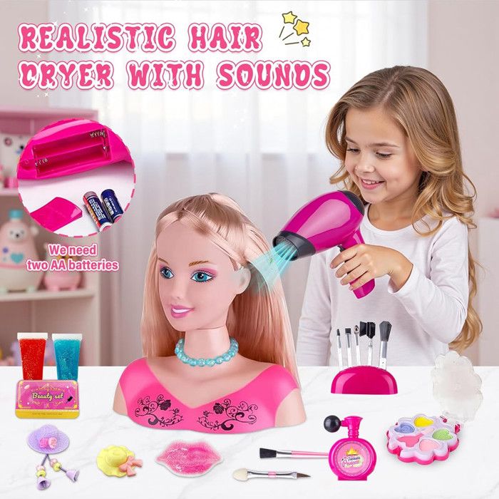 Tête à Coiffer Et Maquiller Enfant 35 Pcs Tête De Poupée Coiffante Jouets De Maquillage De Poupée De Coiffure Cadeaux De Filles - Jeux - Jouets