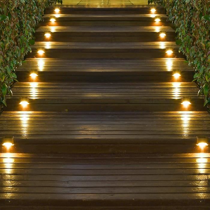 Lampe de clôture solaire étanche, lumière de pont solaire, lampe  d'escalier, lampes solaires de jardin LED IP65 pour clôtures d'escalier de  patio (Lumière chaude-Noir, 12 PCS) 