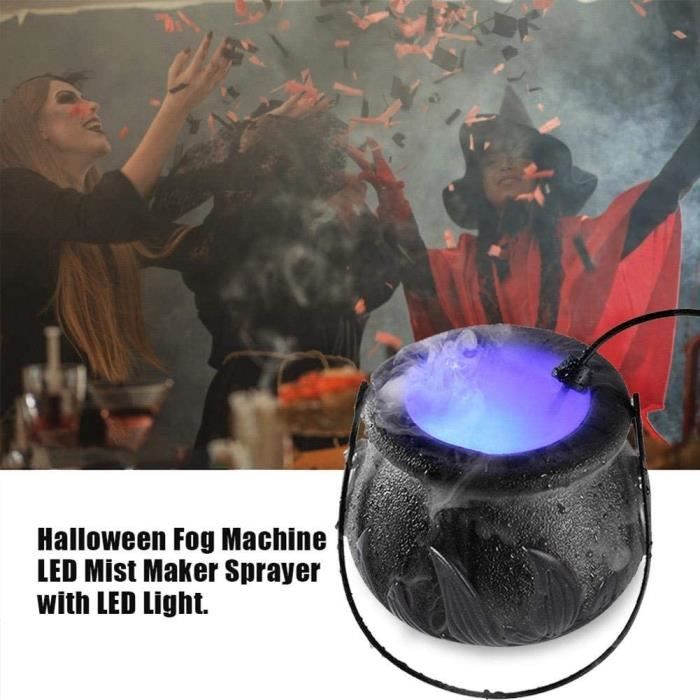Machine à Brouillard d'halloween, Halloween Mist Smoke Maker, Fog Machine Brume Diffuseur, Brumisateur Eau Fontaine, LED Chaudron sorcière Halloween Appareil à fumée Couleur Changeante Prop