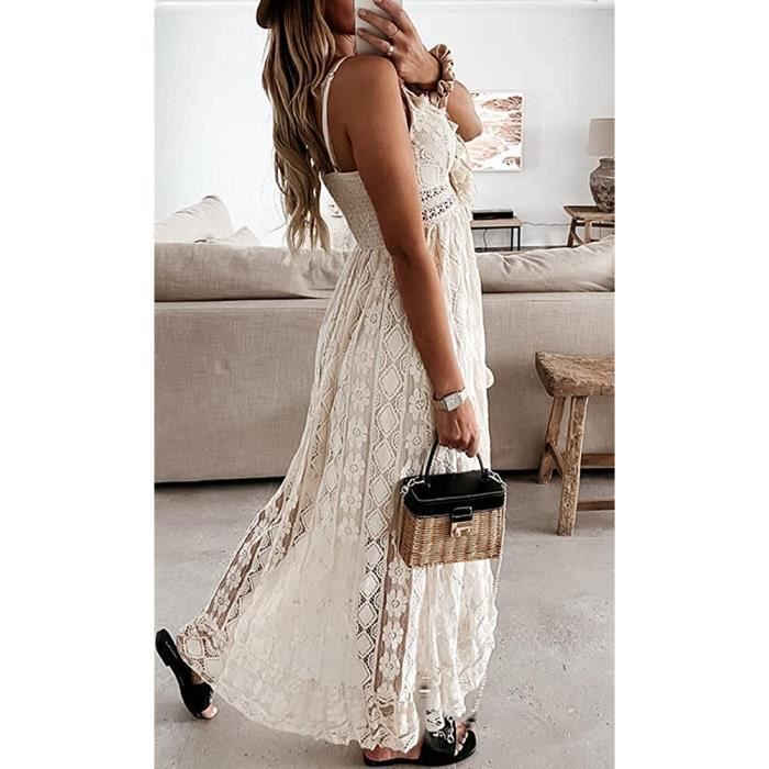 Robe longue dentelle beige new arrivals