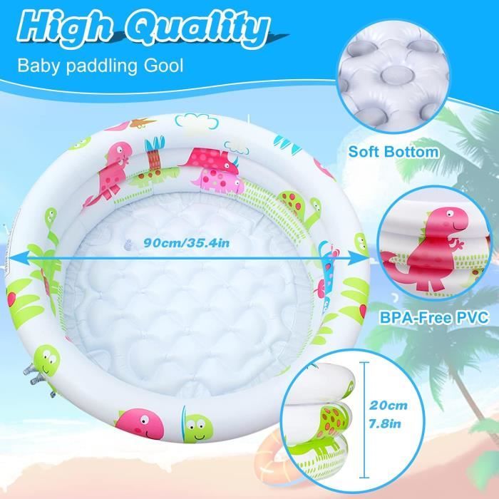 ZeYou Piscine Enfant Ronde Gonflable Dinosaure – 90 X 20 Cm – PVC Sans BPA – Intérieur Et Extérieur – Pataugeoire Tropical Party