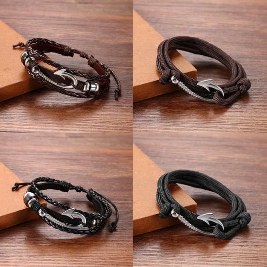 Cupimatch Bracelet en cuir avec t/ête de loup Noir