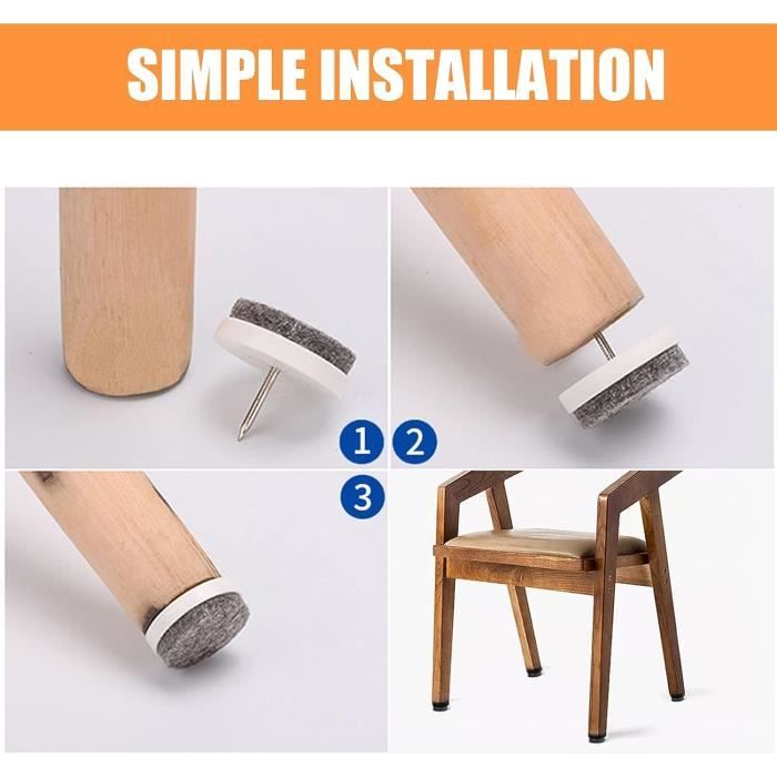 Patins en feutre pour meubles - Patins ronds à clouer pour pieds de chaise 