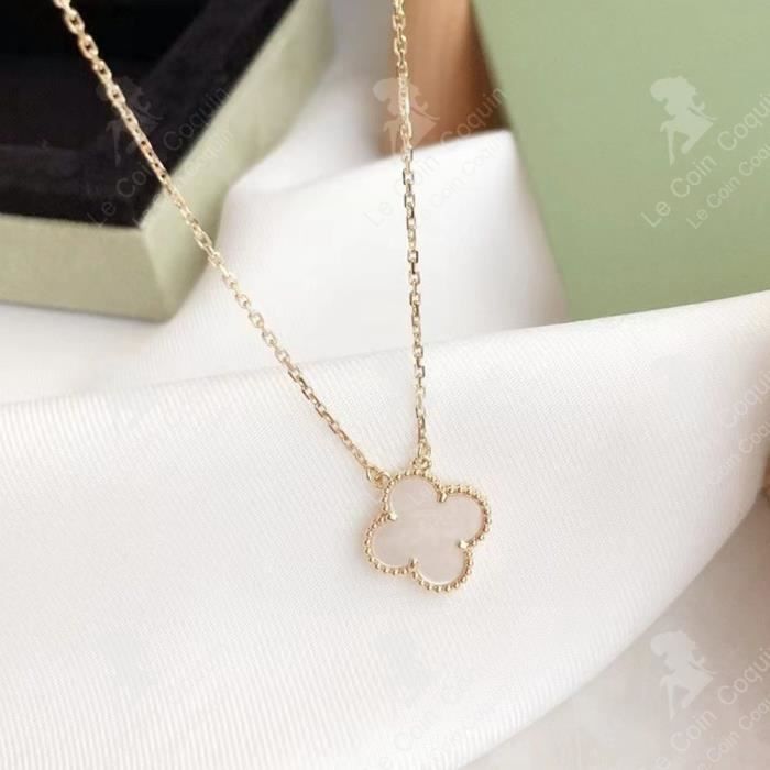 Collier Femme Argent Sterling 925 En Trefle à 4 Feuilles