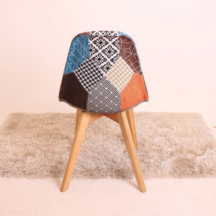 Lot De 2 Chaises De Salle à Manger Patchwork - Design Nordique, Tissu Gris/bleu, Hauteur 82cm