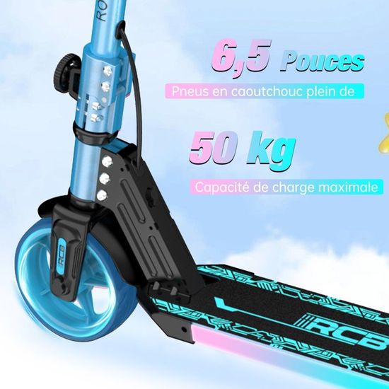 Trottinette électrique Enfant RCB R12 Pro - Vitesse Max 18 Km/h, Autonomie 15 Km - Réglable En Hauteur, Pliable - Freins Double Système, écran LED