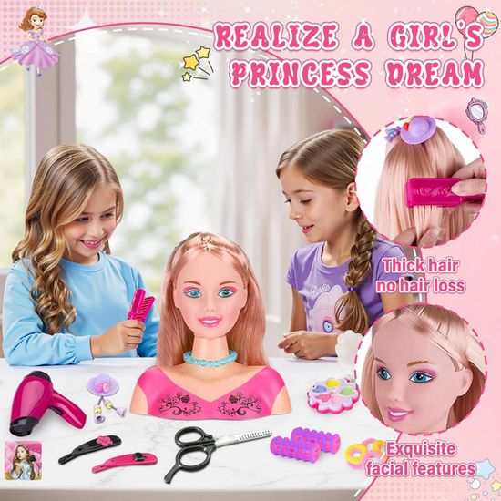 Tête à Coiffer Et Maquiller – 35 Accessoires Poupée Styling, Cadeau Fille 1-9 Ans, Set De Coiffure