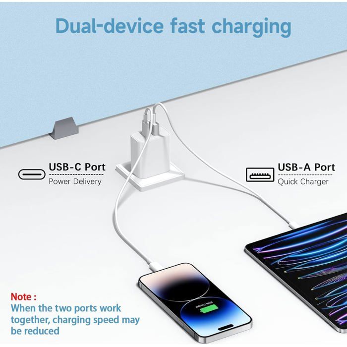Chargeur Rapide IPhone, 35W Chargeur IPhone Avec Dual Type C Port