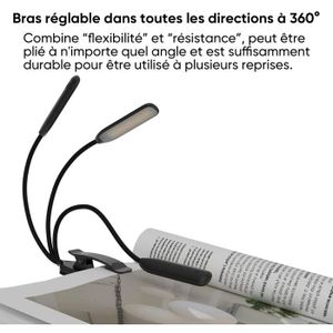 Lampe de lecture avec LED et clip - Noir - Lisez en toute simplicité