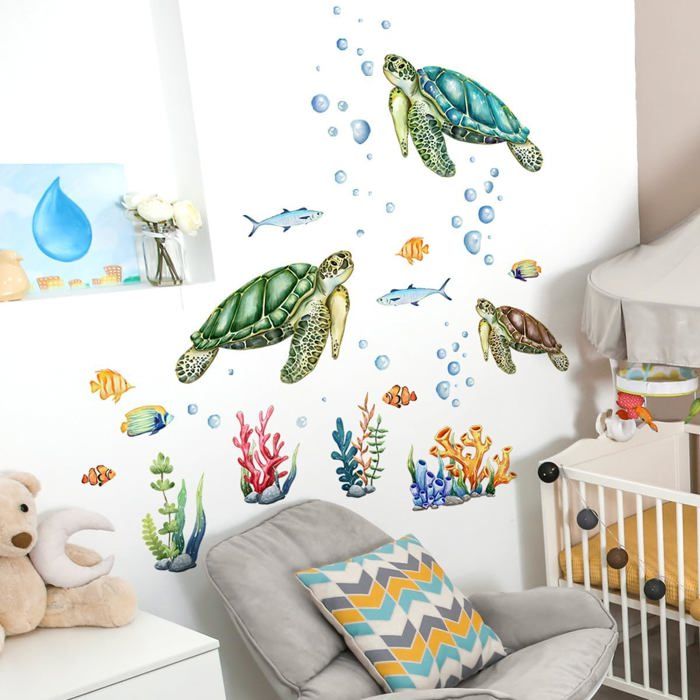 wondever Stickers Muraux Monde sous Marin 3D Tortue