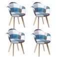 BenyLed Lot de 4 chaises de salle à manger en lin,chaises longues avec assise et pieds rembourrés (Bleu)-0