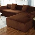 AC24162-Housse de canapé de protection 3 +2 places en L d'angle en polyester pour meubles de maison douce luxueuse - marron-0