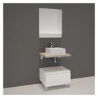 MOB-IN Meuble de Salle de Bain WILL - Plan suspendu 60 cm + Meuble tiroir + Vasque + Miroir + Pieds réglables + Equerres Décor chêne Blanc
