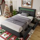 SWEIKO Lit 90x200cm LED avec sommier tête de lit réglable en hauteur avec éclairage 2 tiroirs Gris (sans matelas)