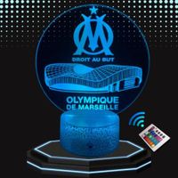 Lampe de Chevet 3D LED Olympique de Marseille OM om Football Vélodrome, Veilleuse changement Couleurs, Lampe tactile Bureau Chambre