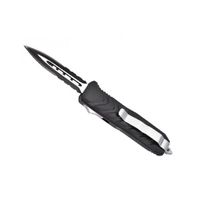 max knives mko18 Couteau  lame  double tranchant semi-dentée à trou acier 3Cr13 manche 10,5 cm  aluminium noir noir