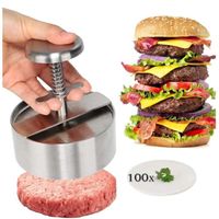 Presse à Burger Steak Haché Moule spécial + 100 papiers Cuisson pour Burgers - Diamètre 11.5cm Antiadhésif en Aluminium