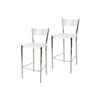Tommychairs - Set 2 tabourets bar ELEGANCE, robuste structure en acier chromé et assise en cuir artificiel couleur blanc