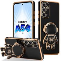 Coque pour Samsung Galaxy A54 5G, Protection Silicone Noir Anti-Rayures avec Support Motif Space Man