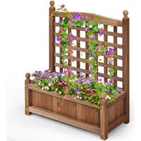 COSTWAY Jardinière avec Treillis en Bois 64,5 x 28 x 75 cm Bac à Fleurs Rectangulaire avec Trous de Drainage pour Jardin Terrasse