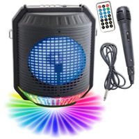 INOVALLEY HP74BTH - Enceinte lumineuse karaoké Bluetooth 20W - Lumière LED multicolore - Port USB, Radio FM, Entrée micro, Aux-In