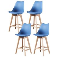 ALIX - Lot de 4 tabourets scandinave - Bleu canard - pieds en bois massif design salle a manger salon - 58 x 49 x 102 cm