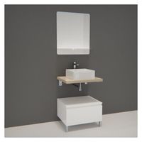 Meuble de Salle de Bain WILL - Plan suspendu 60 cm + Meuble tiroir + Vasque + Miroir + Pieds réglables + Equerres Décor chêne Blanc