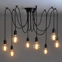 SNO Lustre Cobweb Moderne Rétro Noir, E27 Suspension Araignee à 8 Têtes, Lampe de Plafond Câble Ajustable de 1,5M pour Salon