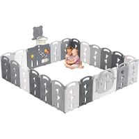 Parc Bébé 14+4 Panneaux Pliable, parc bebe modulable avec Panier de Basket, Parc pour enfants en Plastique XXL 225×225×60cm