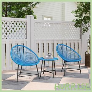 Salon De Jardin Résine Tressée – Table + 2 Chaises Avec Coussins Et Oreilles – Neuf