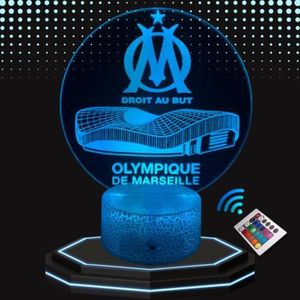 VEILLEUSE BÉBÉ Lampe de Chevet 3D LED Olympique de Marseille OM om Football Vélodrome, Veilleuse changement Couleurs, Lampe tactile Bureau Chambre
